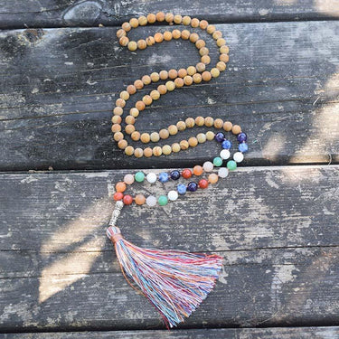 7 Chakra Wood Grain Stone 108 Beads Mala Necklace-Your Soul Place